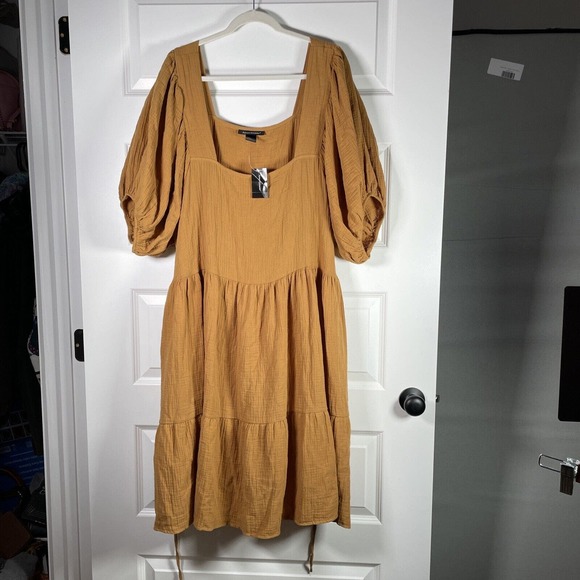 NWT Ashley Stewart Woman’s Size 18/20 Dress Golden Nugget Gauze Cotton - Picture 2 of 6